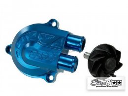 Couvercle de pompe à eau Stage 6 "Racing" + volute haute pression (+40%), couleur bleu anodisé pour MBK Nitro/Aerox