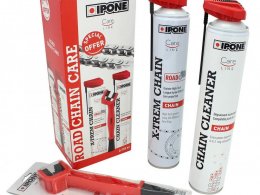 Graisse chaine aérosol marque Ipone x-trem chain road 750ml + 1 spray chain cleaner 750ml + 1 brosse chaine