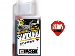 Huile Ipone 2 temps samouraï racing 100% synthèse senteur fraise vendu en 1L lubrifiant pour Scooter, Mécaboite, Mobylette, Moto, Quad, Maxi Scooter