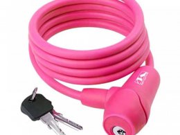 Antivol Ã  cÃ¢ble Ultime Bike Ã  clÃ© Ã8mm x 1,50m rose