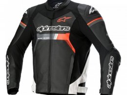 Blouson cuir Alpinestars GP Force noir/blanc/rouge fluo