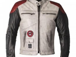 Blouson cuir Helstons Tracker blanc/noir/rouge