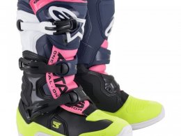 Bottes cross junior Alpinestars Tech 3S noir/bleu foncÃ©/rose fluo