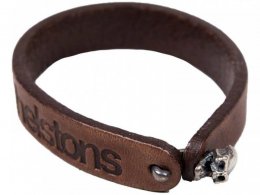 Bracelet cuir Helstons Skull argent/marron