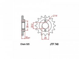 Pignon JT Sprockets Acier pas 525 14 dents