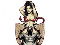 Autocollant marque Lethal Threat mini pin up diable (60x80mm)