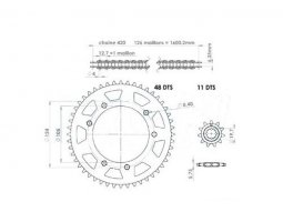 Kit chaine 420 11x48 (démultiplication origine) diamètre 105...
