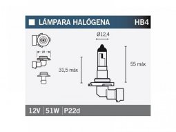 Ampoule Vicma HB4 P22D Halogène12V 51W